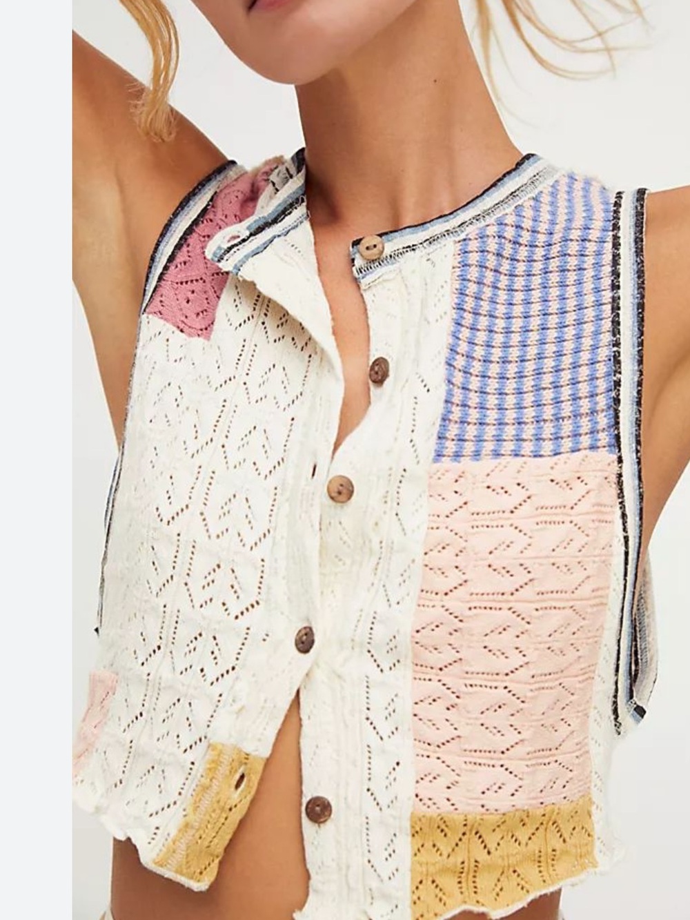 Free People Feeling Patchy Patchwork Cotton Eyelet Knit Tank Top Vest
